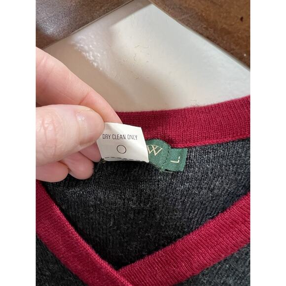 Vintage J.Crew Womens Merino Wool Vest Sz L Gray Red Preppy Academia Grandpacore - Picture 4 of 6